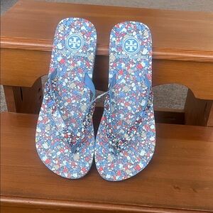 Tory Burch Blue and Red Floral Sandals